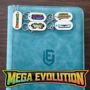 All Card Sets in Mega Evolution Series Full Color Binder Pull Tags Keychains Pokémon Label Base Set pokemon