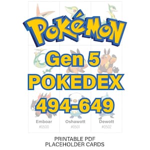 Espace réservé pour carte Pokémon Gen 5 494-649 Classeur PokeDex Dex JCC imprimable PDF -Téléchargement numérique-