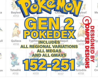 Pokmon Gen 2 Card Placeholder 152-251 TCG Pokedex Dex Binder PDF Printable  -digital Download- - Etsy