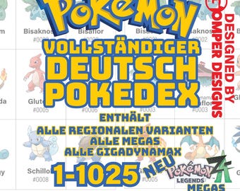 DEUTSCH (German) Pokémon Complete Dex Card Placeholder 1-1025 TCG PokeDex Binder PDF Printable PokeDex Digital Download