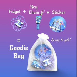 K-Pop Demon Hunter Party Favors – Goodie Bag with Fidget Spinner, Derpy Cat Keychain & Sticker – Ready-to-Gift Favor Bag for Kids