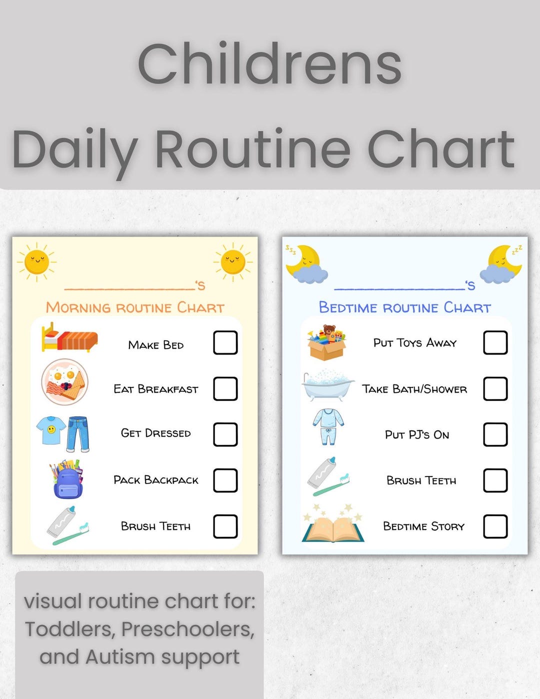 Kids Daily Routine Chart Printable – Morning and Bedtime Checklist ...