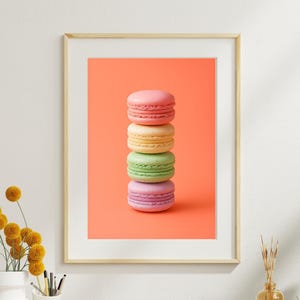 Macaron Stack Pastel Colored Wall Art, Minimalist Dessert Decor, French Bakery-Inspired Kitchen Aesthetic, Modern Pop Style, Playful Sweet