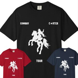 カウボーイ・カーター・ヨンセの馬に乗ったシルエットTシャツ | ツアーグッズ、コンサートTシャツにインスパイア | BeyHiveファンへのギフト | 快適な色使い、S～4XL