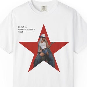 T-shirt Yoncé Red Star Cowboy Carter, jean Levis | Chemise Beyhive Tour, marchandise de concert | T-shirt America, 4 juillet, tenue patriotique