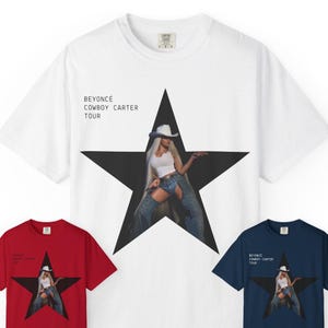 カウボーイ・カーター・ヨンセ スターTシャツ、リーバイス デニムジーンズ | ベイハイブ ツアーシャツ、コンサートグッズ | アメリカTシャツ、独立記念日、愛国的な衣装