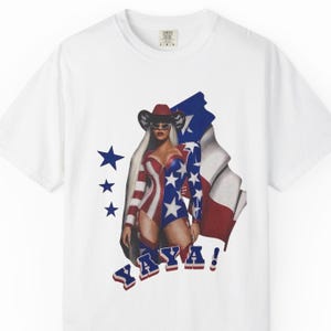 YAYA カウボーイ・カーター Tシャツ、コンサート衣装、ツアーグッズ | Beyhive、Queen Bey、Yoncé ファンへのギフト | アメリカ国旗デザイン、独立記念日