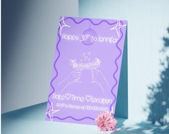 Purple and White Editable Birthday Invitation