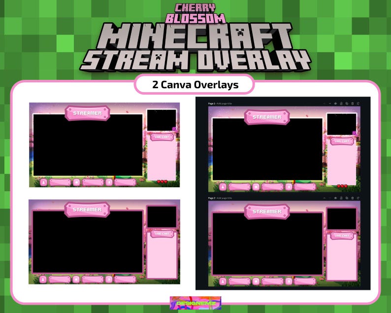 Cherry Blossom Minecraft Stream Overlay Kit – Twitch + Youtube Pack ...