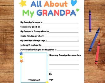 All About Grandpa Printable Worksheet - Father's Day or Birthday Card from Kids - Last Minute Gift - Instant Download PDF