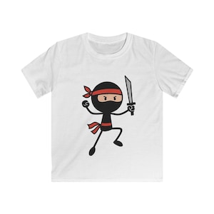 Kids Ninja Stickman T-Shirt Fun Cartoon Ninja Shirt for Boys Black Red Martial Arts Tee Cool Ninja Graphic Tee for Kids Birthday Gift
