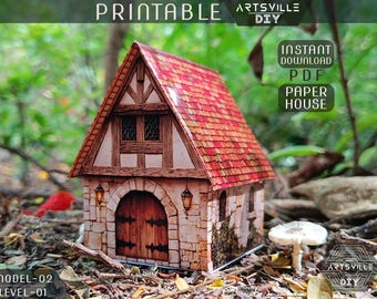 3D Printable Miniature Wooden Doll House, DIY Paper Craft Activity Printable, Vintage Dollhouse, junk journal digital ephemera