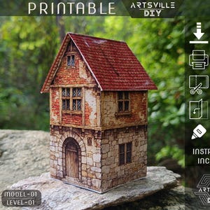 Sjabloon afdrukbare papieren poppenhuis - DIY sprookjesbos vintage houten poppenhuis - sjabloon Casa De Carton, Junk Journal Homes