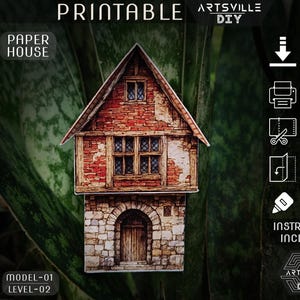 Printable Foldable Miniature House for DIY Paper Craft - Instant Download Pop-up Dollhouse Template PDF - Printable 3D Paper House DIY Kit