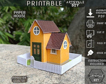 DIY Miniature Paper House | Printable Papercraft Template Toy House | Kids Craft Project Instant Download