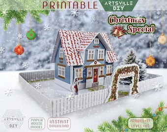 Printable Christmas Paper Doll House, Victorian Winter Streetscape, Christmas Village Printable, Holiday Junk Journal