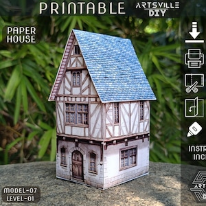 印刷可能な中世風コテージのペーパーモデル3Dペーパーハウステンプレート（子供と趣味家向け）