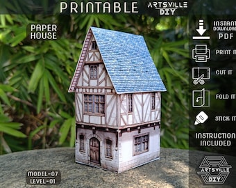 Printable Medieval Cottage Paper Model 3D Paper House Template for Kids & Hobbyists
