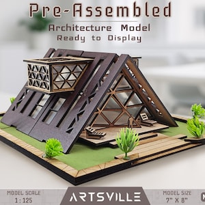 Assembled Scandinavian Miniature House – Laser Cut Modern Dollhouse Loft, Petite Property Model, MDF Architectural Decor Gift for Designers