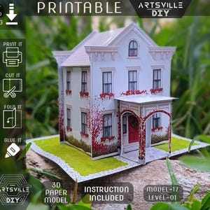 Casa de papel estilo colonial en miniatura 3D: Manualidades de papel DIY para cortar a mano o proyectos con Cricut