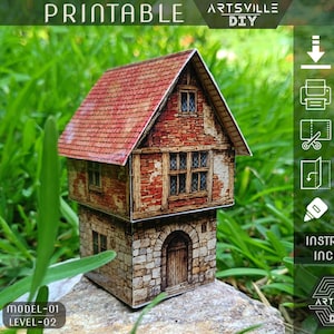 Do druku składany domek w miniaturze do samodzielnego wykonania z papieru - natychmiastowy szablon domku dla lalek w formacie PDF - zestaw do samodzielnego wykonania domku z papieru 3D