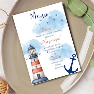Carte Menu Baptême thème Marin