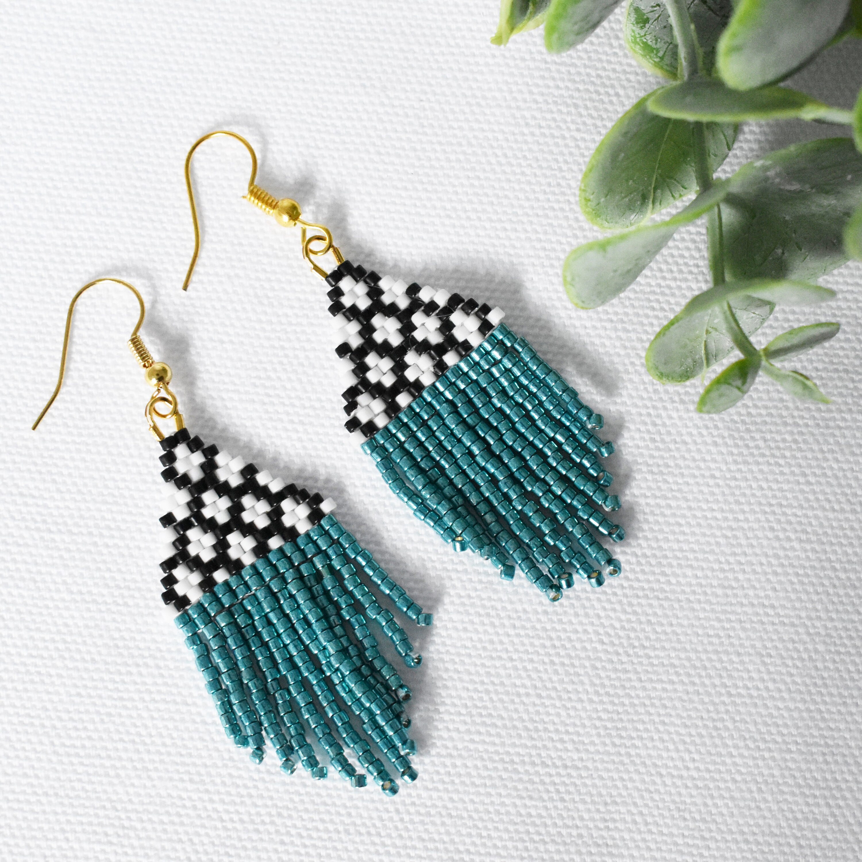 The Chloe Mini Hand Beaded Fringe Earring Black and White - Etsy