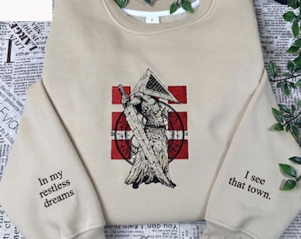 Silent Hill 2 Pyramid Head Embroidered Sweatshirt and Hoodie, Red Squares Video Game Shirt, Horror Gaming Merch
