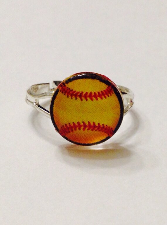 Items similar to Softball glass ring with silver toned backs on Etsy