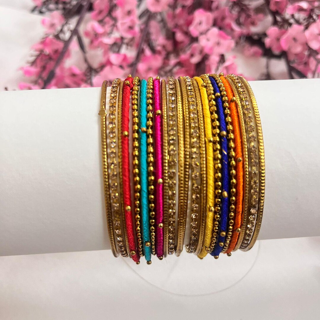 Colourful Thread Bangle Set: Indian Churi Set, Bangles for Women ...