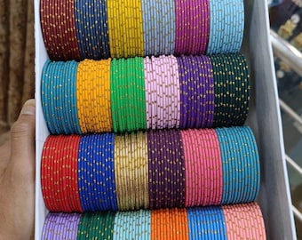 Conjunto de 288 brazaletes Churi de metal mate: tallas 2.2, 2.4, 2.6, 2.8 y 2.10, brazaletes coloridos para bodas indias.