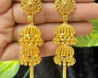 Gold Dangling Earring: Indian Jewelry, 22k Gold Plated Earrings