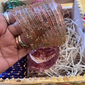 96 Glass Churi Bangles Set: India Pakistan Bridal Chura, Sizes 2.2-2.8 image 4