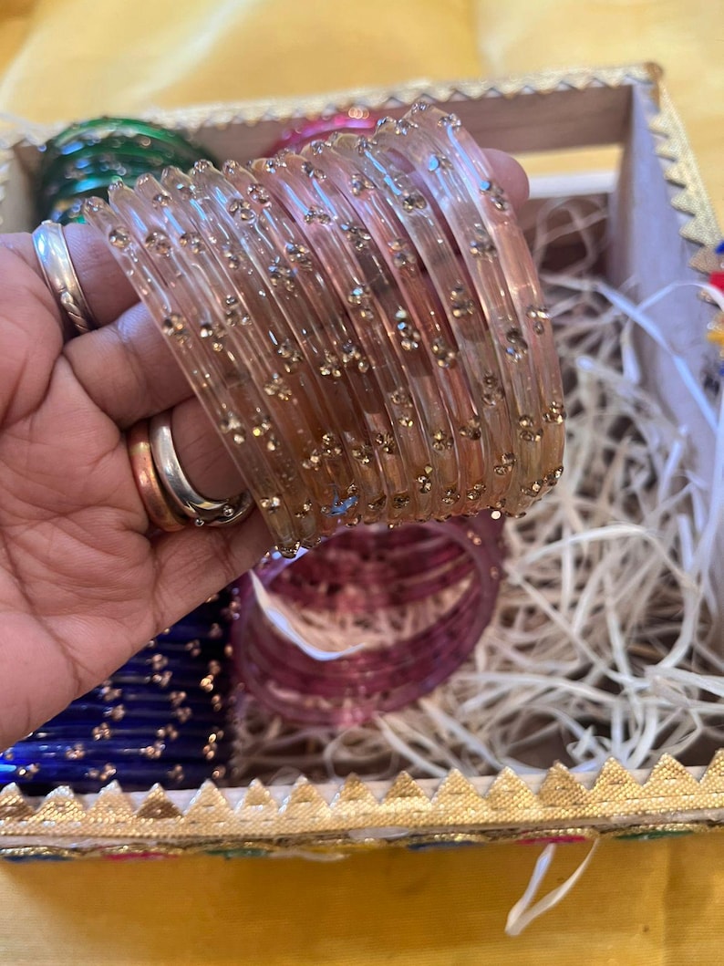 96 Glass Churi Bangles Set: India Pakistan Bridal Chura, Sizes 2.2-2.8 image 4