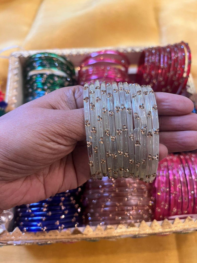 96 Glass Churi Bangles Set: India Pakistan Bridal Chura, Sizes 2.2-2.8 image 7