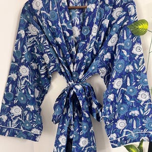 Women&#39;s Cotton Handblock Print Robe - Lightweight Kimono Dressing Gown - Boho Loungewear - Bath and Spa Robe - Long  Robe - Indian Cotton
