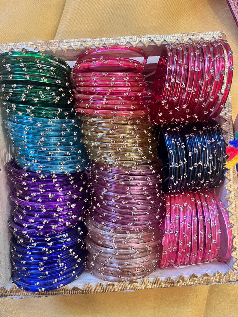 96 Glass Churi Bangles Set: India Pakistan Bridal Chura, Sizes 2.2-2.8 image 18