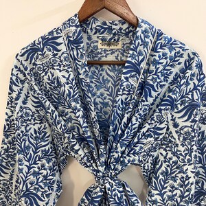 Indigo Cotton Block Print Kimono Robe For Women, Loungewear, Bridesmaid Robe, Beach Cover Up, Indian Cotton Robe, Bathrobe, Summer Robe