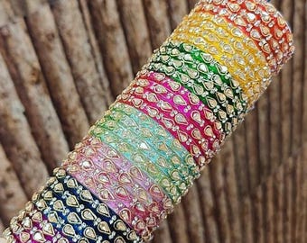 Kleurrijke glazen armbandenset: Indiase churi-set, Kundan-glazen armbandenset, maat 2,4, 2,6, 2,8 inch