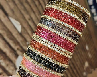 Kleurrijke Indiase glazen armbandset: Indiase Pakistaanse bruidsbruiloft Chura, maat 2,2-2,10