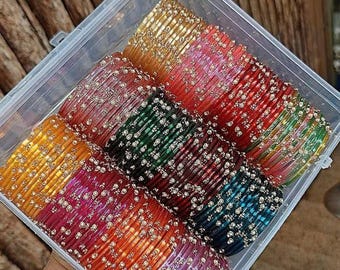 144 Colourful Glass Churi Bangles Set: Size 2.2, 2.4, 2.6, 2.8 Indian Pakistan Wedding Bridal Chura, Bollywood Bangle Set