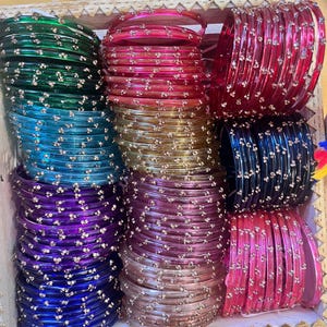 96 Glass Churi Bangles Set: India Pakistan Bridal Chura, Sizes 2.2-2.8 image 1