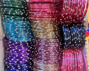 96 Glass Churi Bangles Set: India Pakistan Bridal Chura, Sizes 2.2-2.8