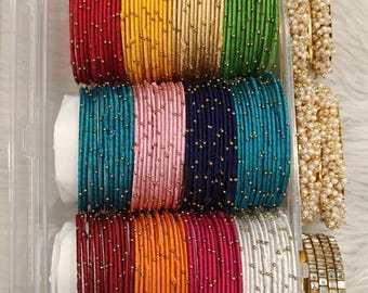 Colorful Thread Bangle Set: Indian Pakistan Bridal Chura Set, Bollywood Bangles, Indian Jewelry Size 2.2-2.10