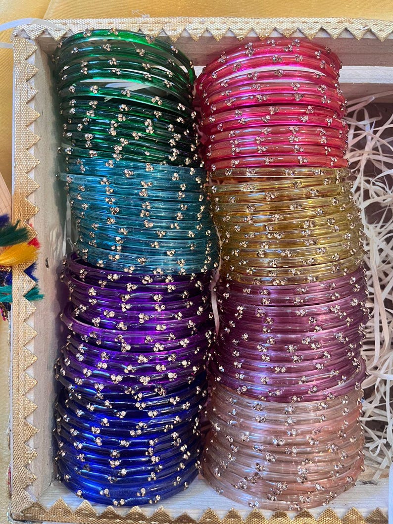 96 Glass Churi Bangles Set: India Pakistan Bridal Chura, Sizes 2.2-2.8 image 19