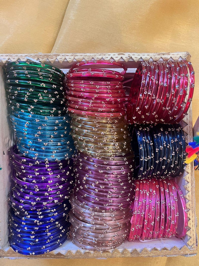 96 Glass Churi Bangles Set: India Pakistan Bridal Chura, Sizes 2.2-2.8 image 11