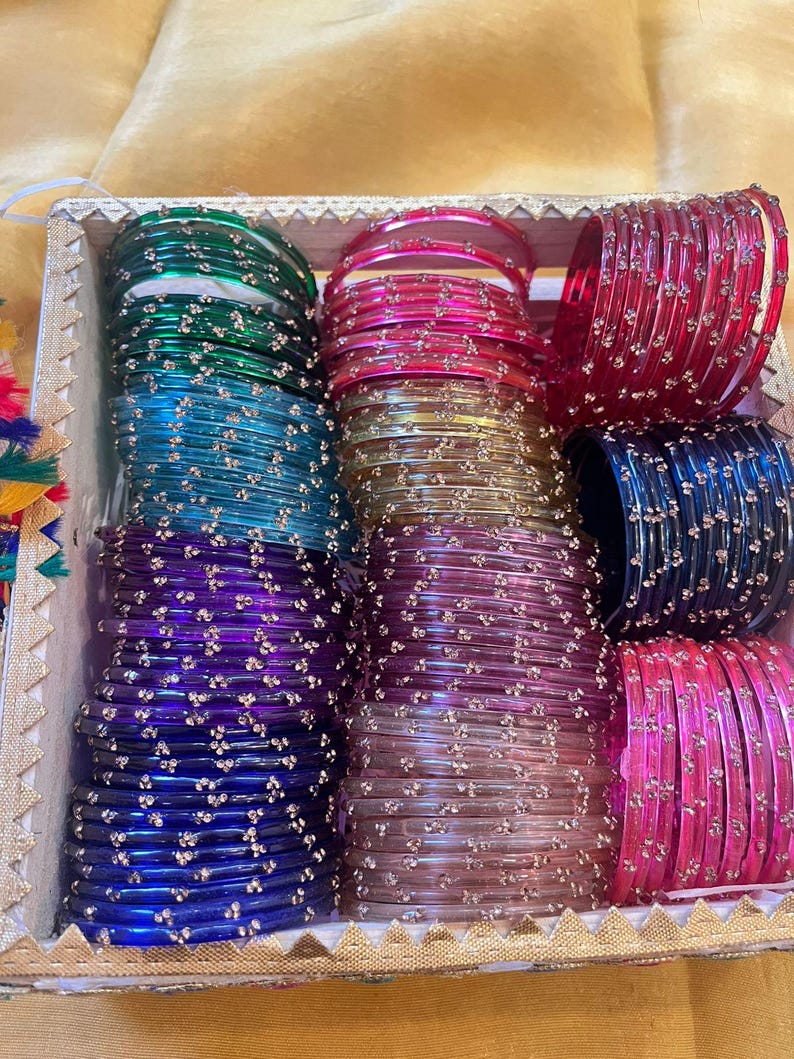 96 Glass Churi Bangles Set: India Pakistan Bridal Chura, Sizes 2.2-2.8 image 10