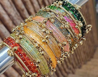 Raindrop Glass Churi Bangle set: Size 2.4, 2.6, 2.8 Indian Pakistan Bridal Chura Set