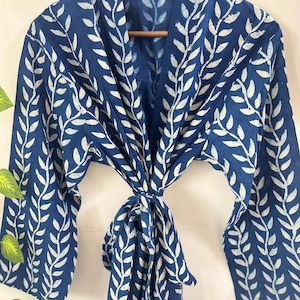 Indigo Cotton Robe, Cotton Kimono Robe, Block Print Robe, Robe For Women, Bridesmaid Robe, Beach Coverup, Dressing Gown, Maternity Robe