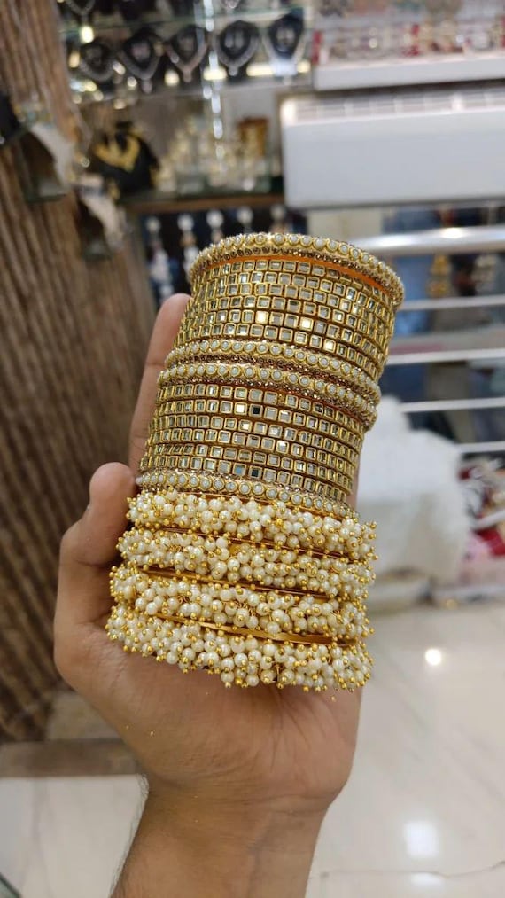 Moti Bangle Churi Set: Size 2.2, 2.4, 2.6, 2.8, 2.10 Indian Pakistan Wedding Chura Combo Box